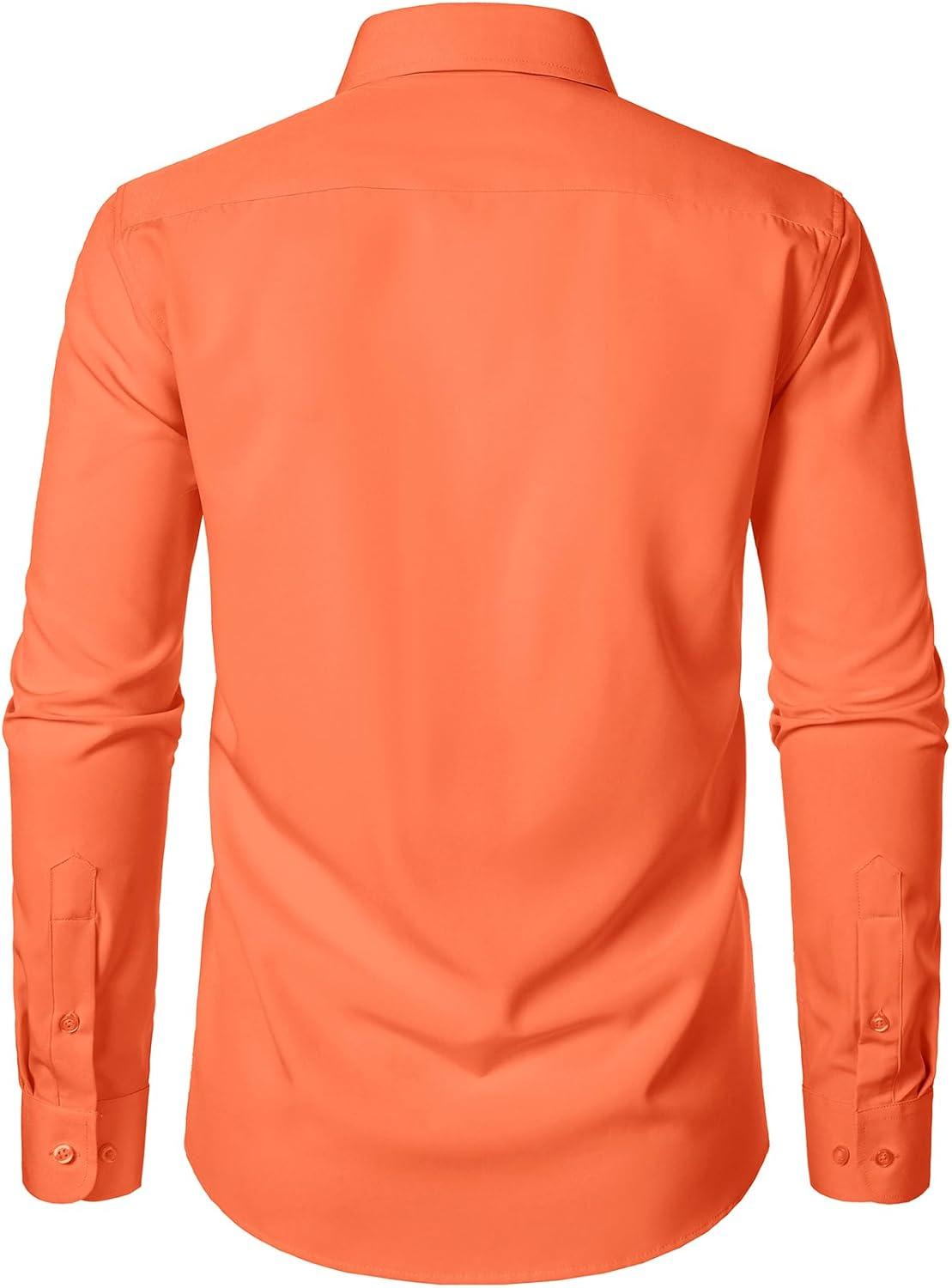 imageJEMITOP Mens Stretch Regular Fit Long Sleeve Dress Shirts Business Casual Button Down Shirts with PocketOrange