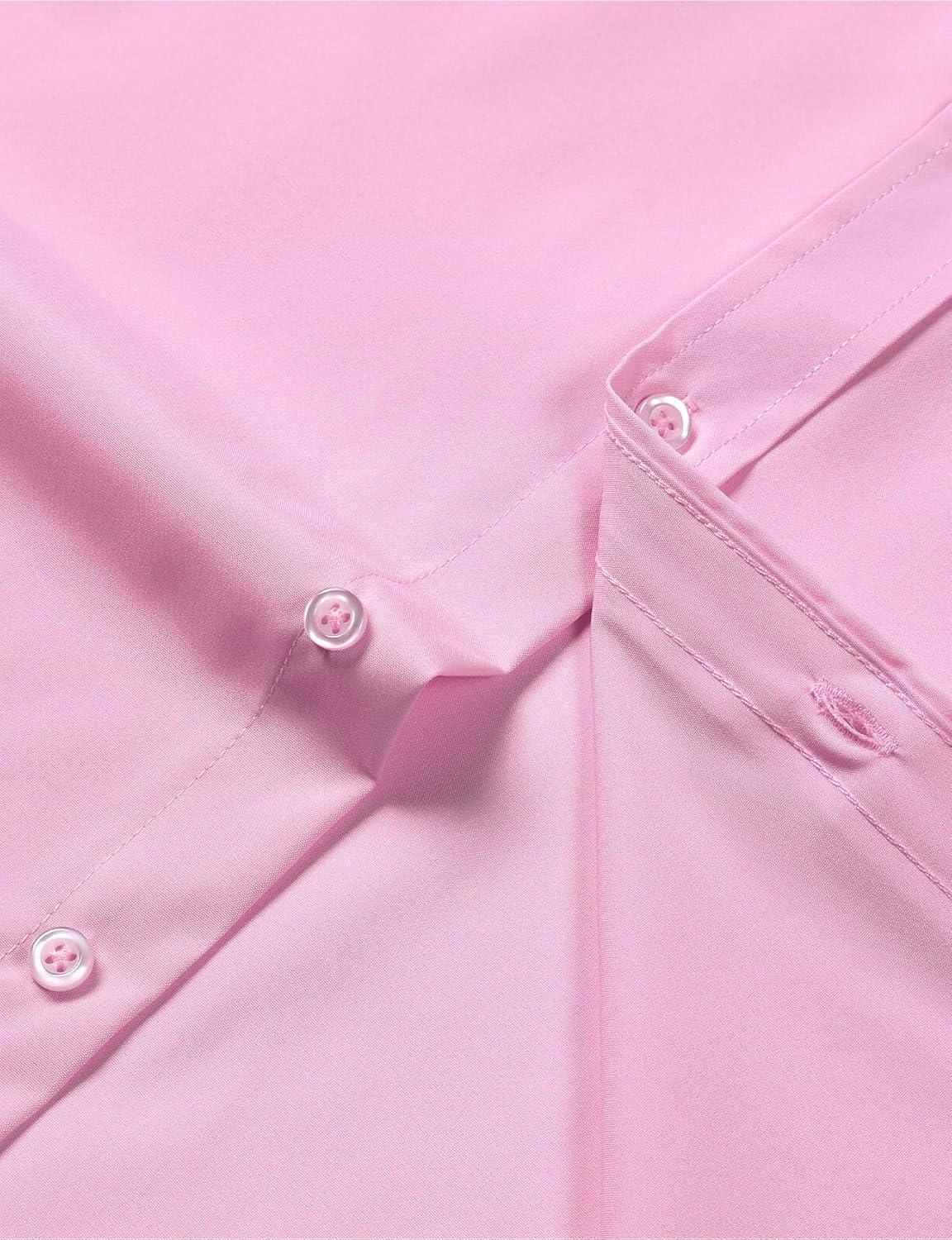imageJEMITOP Mens Stretch Regular Fit Long Sleeve Dress Shirts Business Casual Button Down Shirts with PocketPink