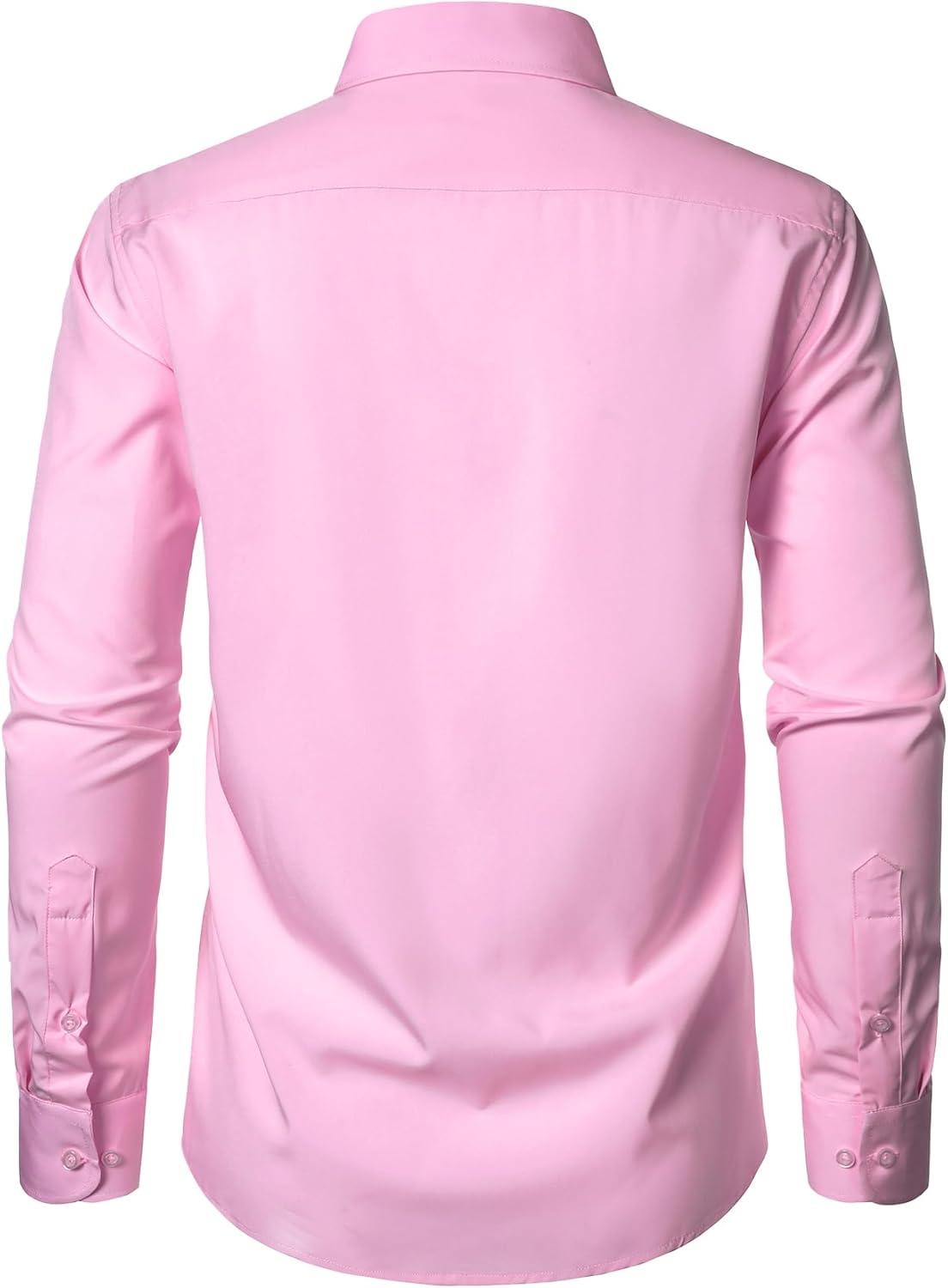 imageJEMITOP Mens Stretch Regular Fit Long Sleeve Dress Shirts Business Casual Button Down Shirts with PocketPink