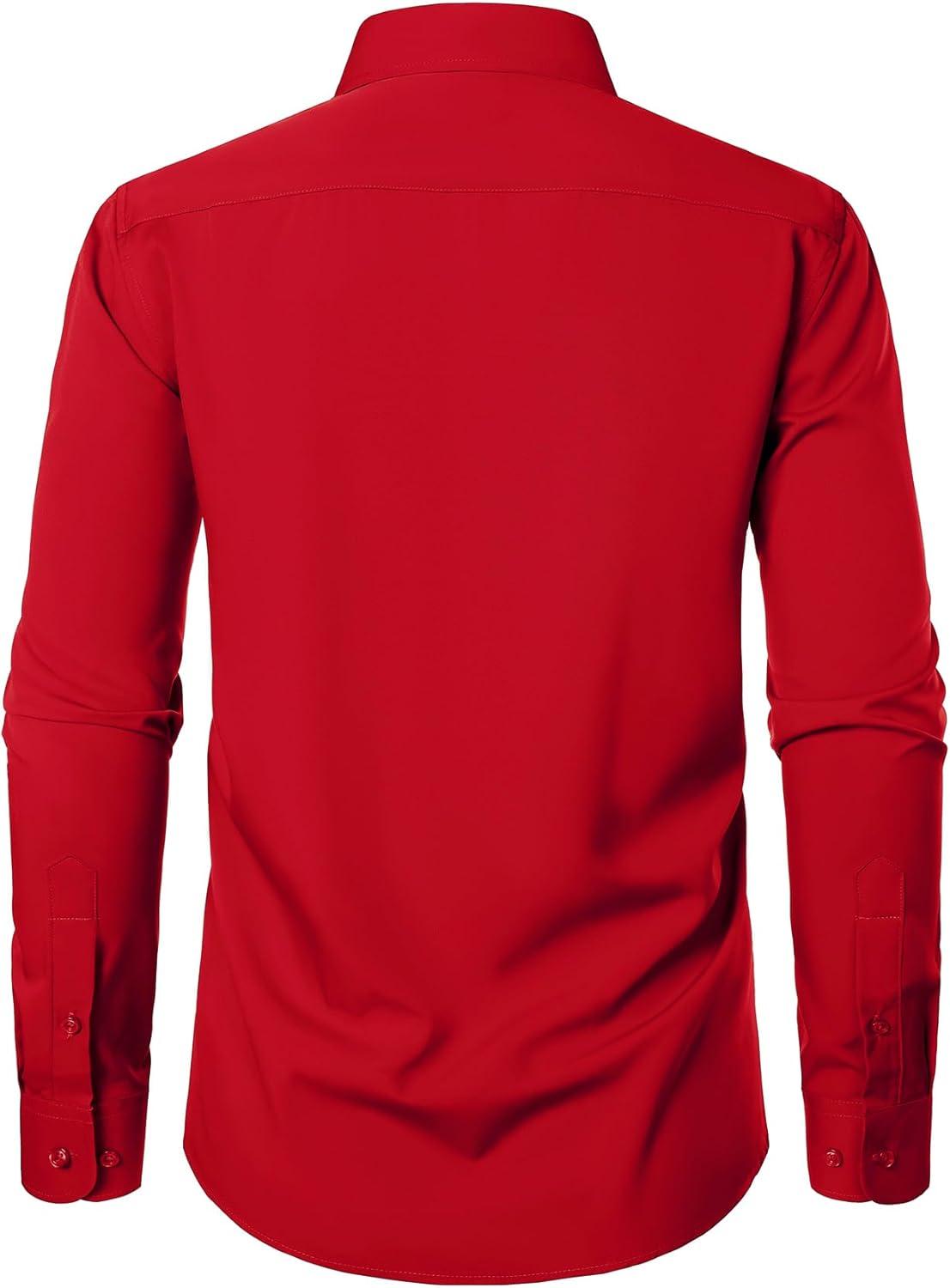 imageJEMITOP Mens Stretch Regular Fit Long Sleeve Dress Shirts Business Casual Button Down Shirts with PocketRed