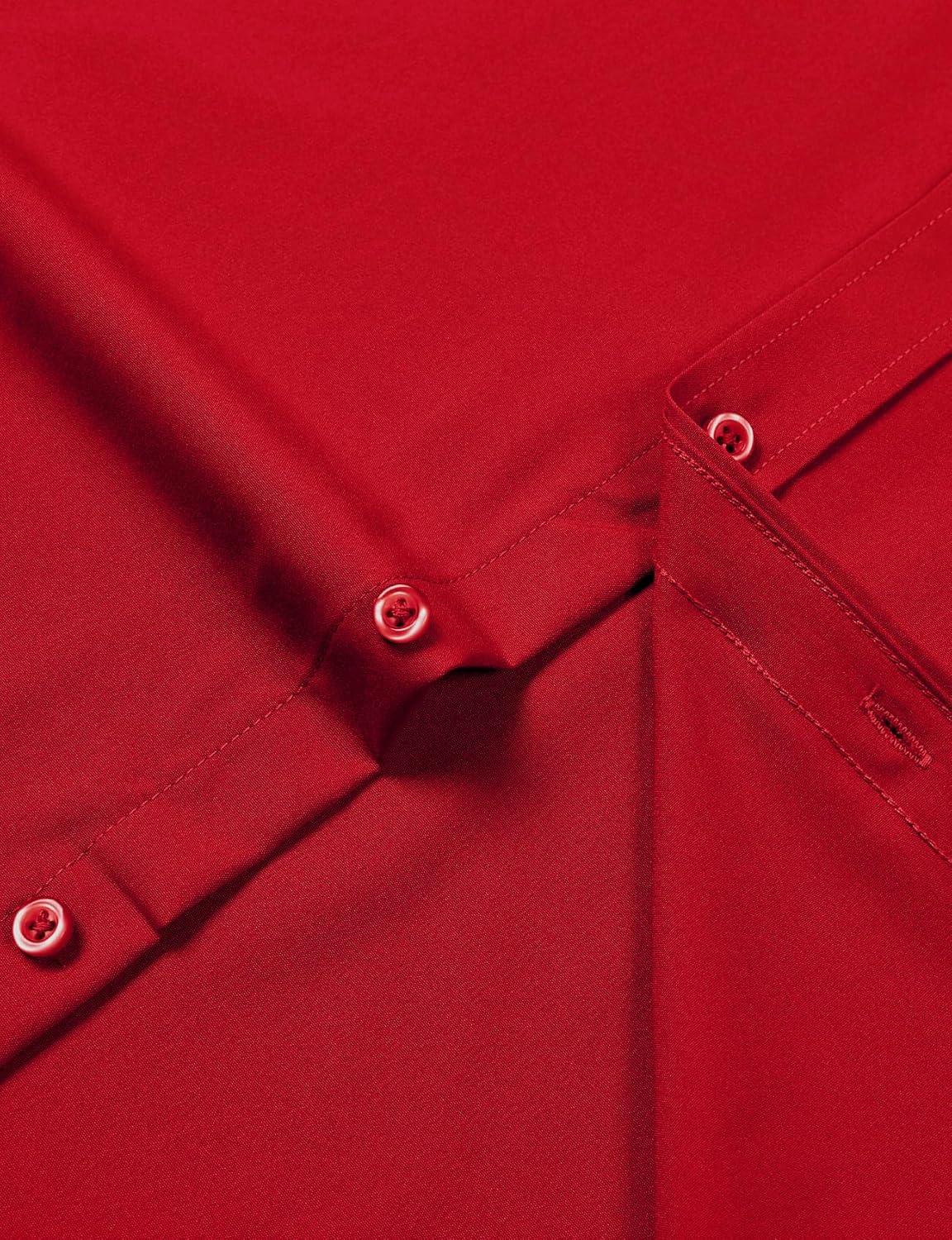 imageJEMITOP Mens Stretch Regular Fit Long Sleeve Dress Shirts Business Casual Button Down Shirts with PocketRed