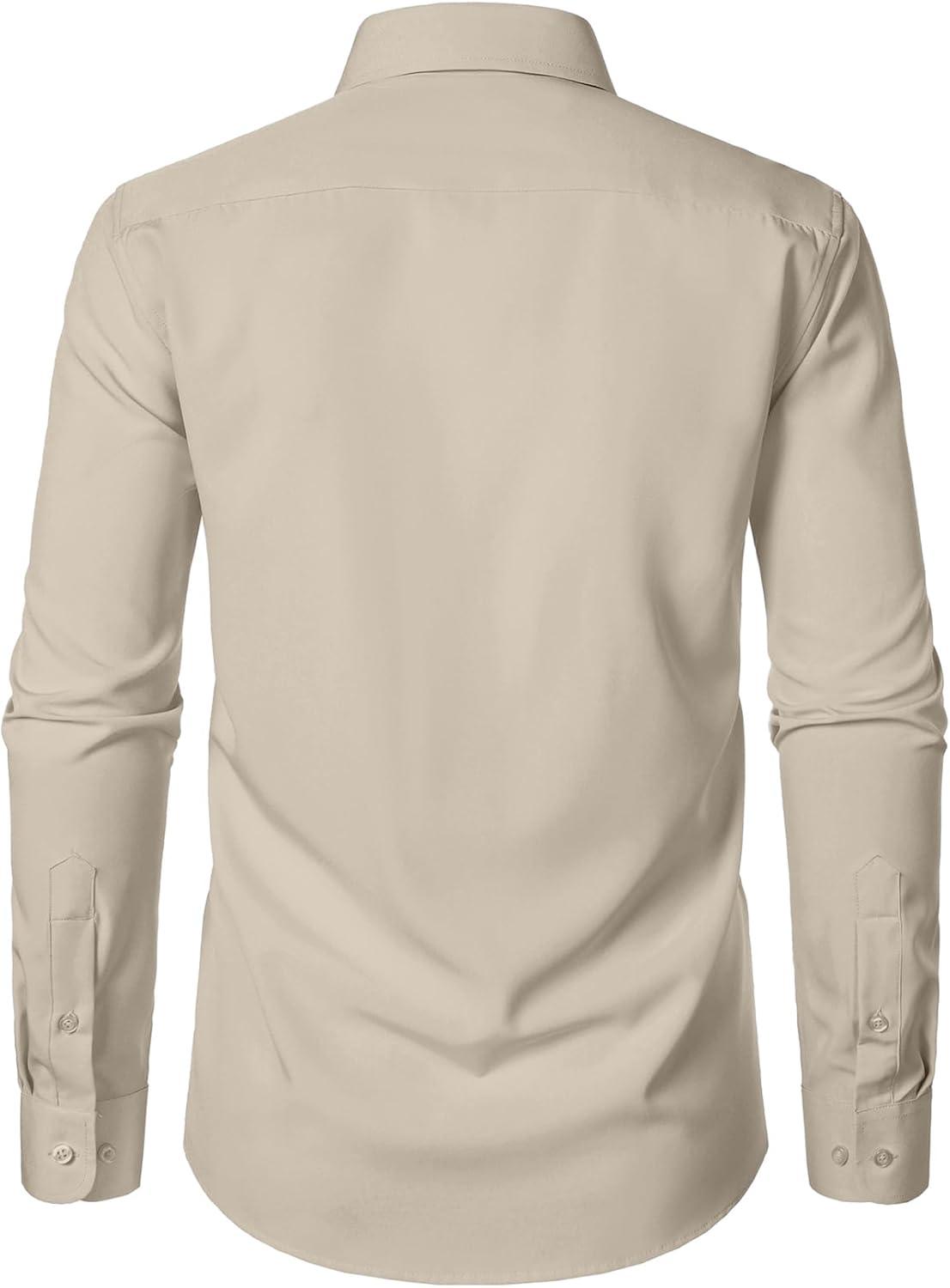 imageJEMITOP Mens Stretch Regular Fit Long Sleeve Dress Shirts Business Casual Button Down Shirts with PocketTan