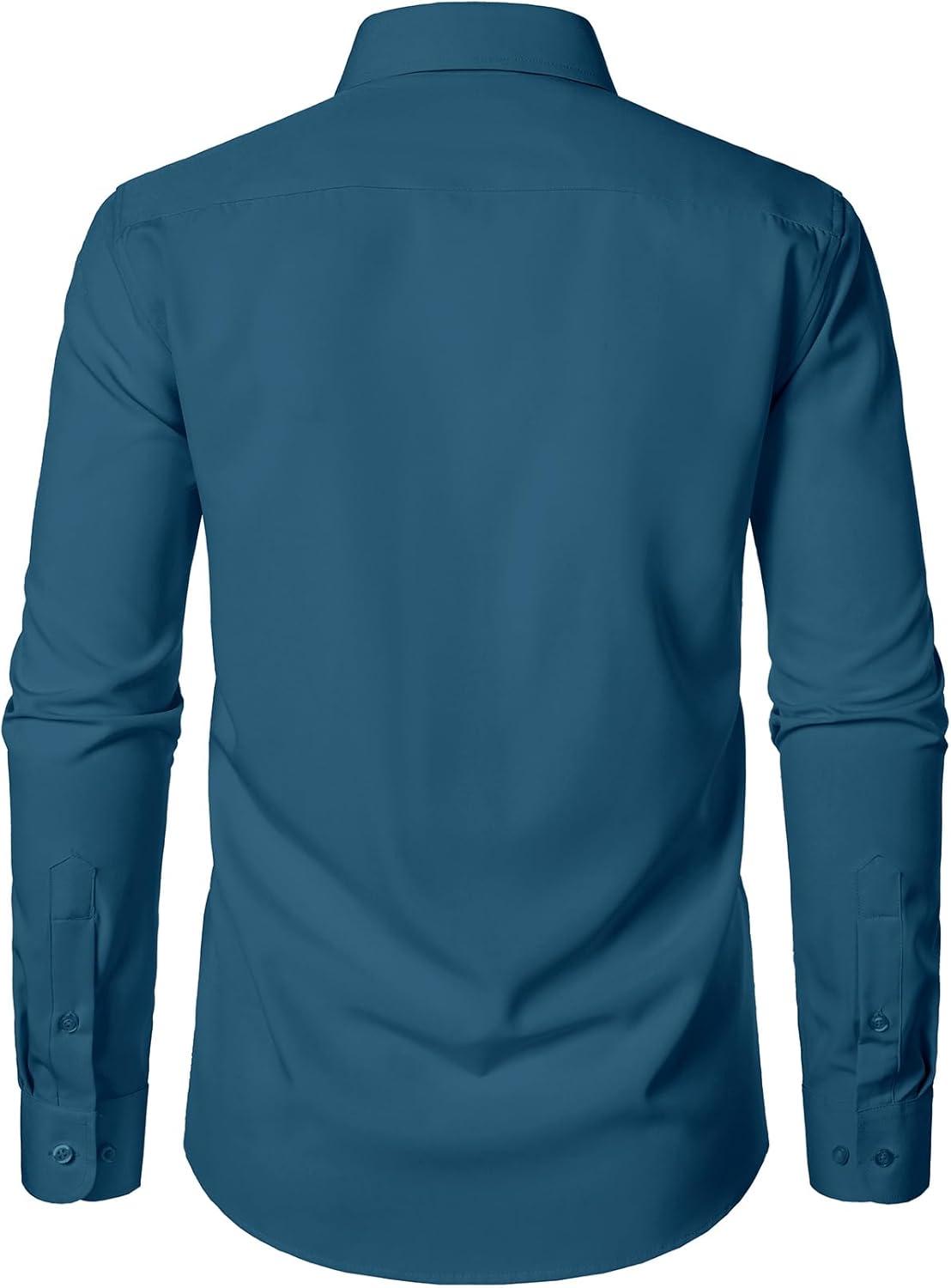 imageJEMITOP Mens Stretch Regular Fit Long Sleeve Dress Shirts Business Casual Button Down Shirts with PocketTeal