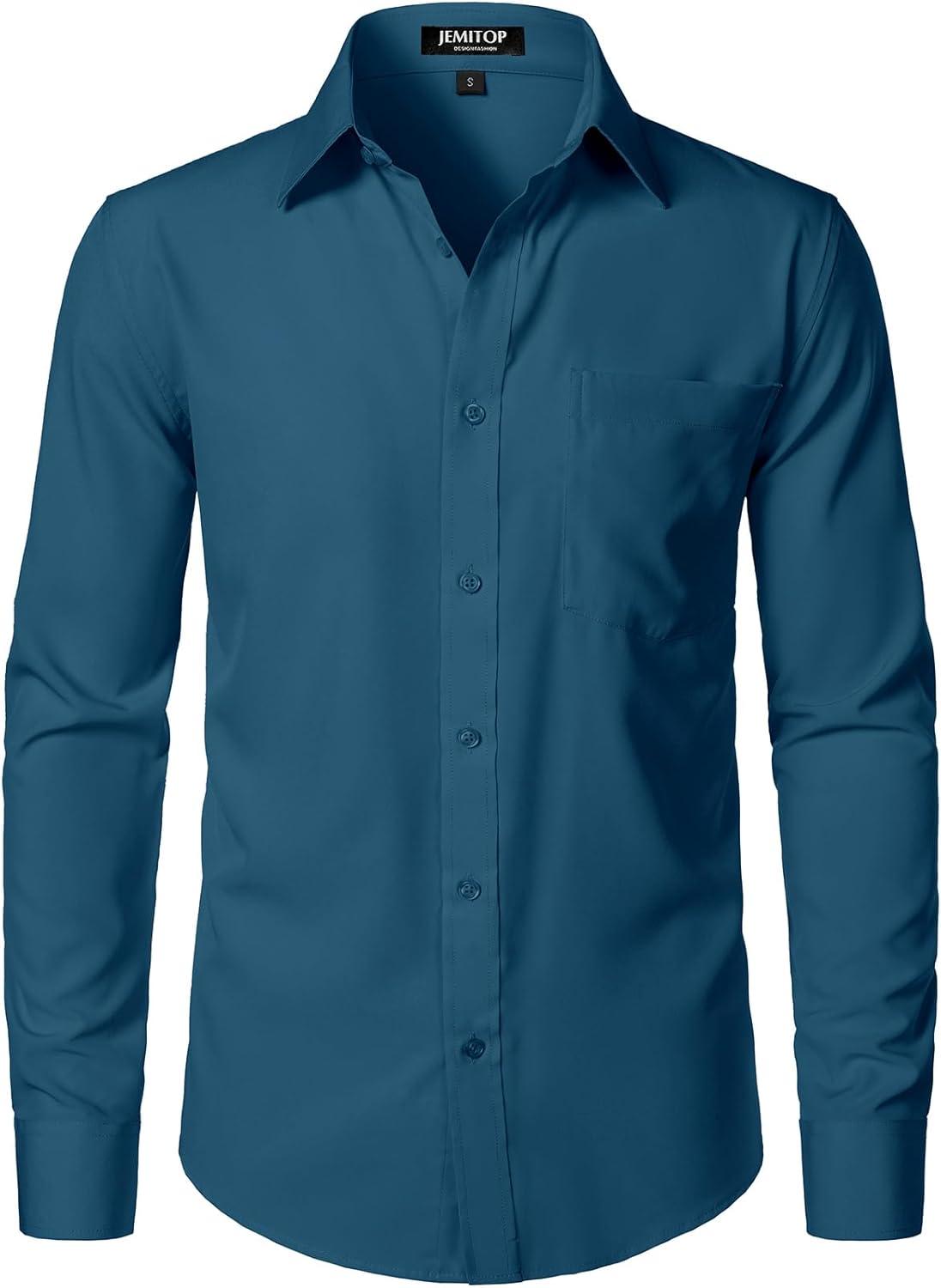 imageJEMITOP Mens Stretch Regular Fit Long Sleeve Dress Shirts Business Casual Button Down Shirts with PocketTeal