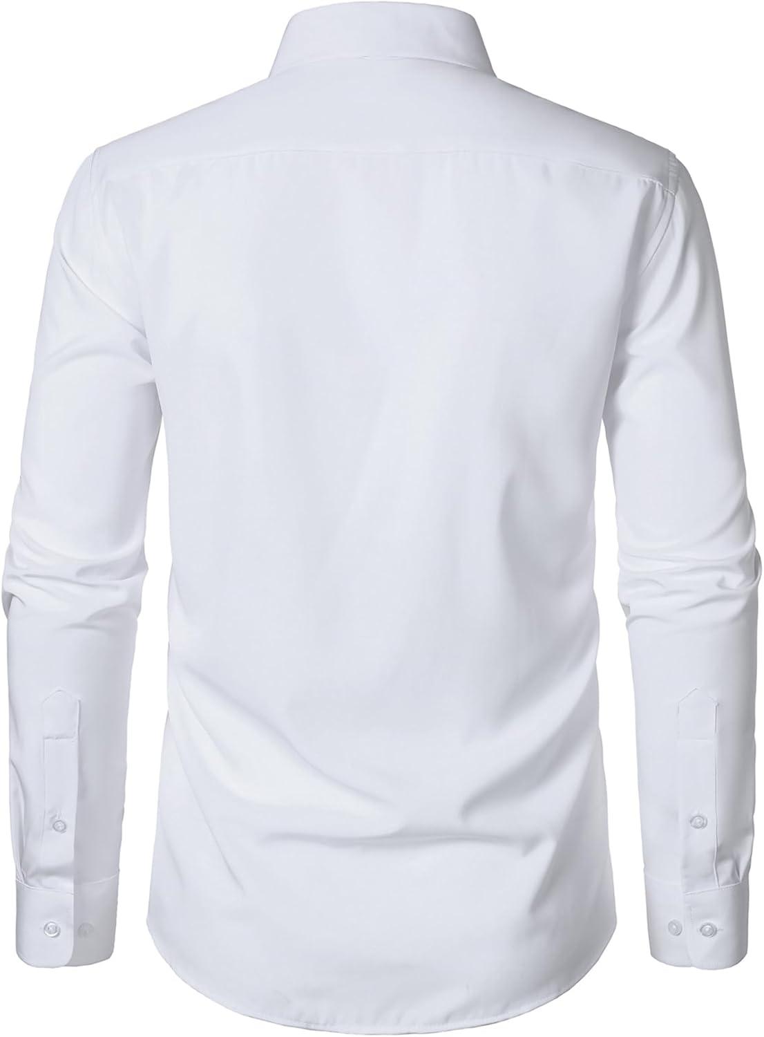 imageJEMITOP Mens Stretch Regular Fit Long Sleeve Dress Shirts Business Casual Button Down Shirts with PocketWhite