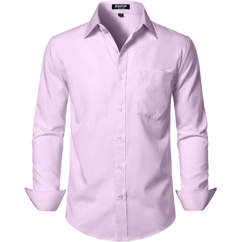 imageJEMITOP Mens Stretch Regular Fit Long Sleeve Dress Shirts Business Casual Button Down Shirts with PocketLavender Purple