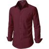 JEMITOP Men’s Stretch Regular Fit Long Sleeve Dress Shirts Business Casual Button Down Shirts with Pocket(Burgundy)