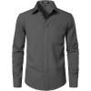JEMITOP Men’s Stretch Regular Fit Long Sleeve Dress Shirts Business Casual Button Down Shirts with Pocket(Dark Grey)