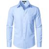 JEMITOP Men’s Stretch Regular Fit Long Sleeve Dress Shirts Business Casual Button Down Shirts with Pocket(Light Blue)