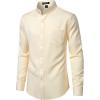 JEMITOP Mens Stretch Slim Fit Mandarin Collar Button Down Shirts Long Sleeve Collarless Dress Shirt with Pocket(Beige)
