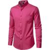 JEMITOP Mens Stretch Slim Fit Mandarin Collar Button Down Shirts Long Sleeve Collarless Dress Shirt with Pocket(Hot Pink)