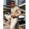 JEMITOP Mens Stretch Slim Fit Mandarin Collar Button Down Shirts Long Sleeve Collarless Dress Shirt with Pocket(Khaki)