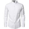 JEMITOP Mens Stretch Slim Fit Mandarin Collar Button Down Shirts Long Sleeve Collarless Dress Shirt with Pocket(White)