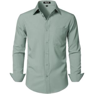 JEMITOP Men’s Stretch Regular Fit Long Sleeve Dress Shirts Business Casual Button Down Shirts with Pocket(Light Green)
