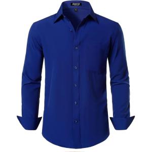 JEMITOP Men’s Stretch Regular Fit Long Sleeve Dress Shirts Business Casual Button Down Shirts with Pocket(Royal Blue)