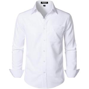 JEMITOP Men’s Stretch Regular Fit Long Sleeve Dress Shirts Business Casual Button Down Shirts with Pocket(White)