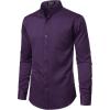 JEMITOP Mens Stretch Slim Fit Mandarin Collar Button Down Shirts Long Sleeve Collarless Dress Shirt with Pocket(Purple)