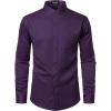 JEMITOP Mens Stretch Slim Fit Mandarin Collar Button Down Shirts Long Sleeve Collarless Dress Shirt with Pocket(Purple)