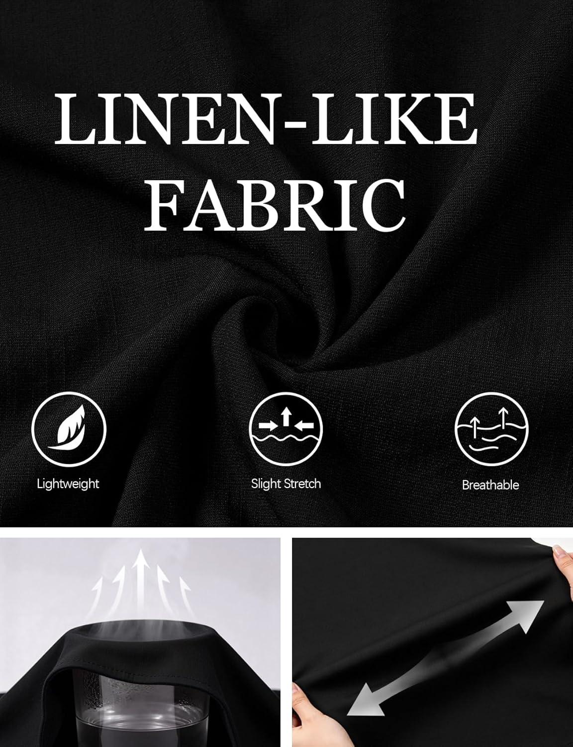 imageJEMITOP Mens Stretch LinenLike Henley Shirt Casual Long Sleeve Mandarin Collar Shirts for Summer Beach VacationBlack