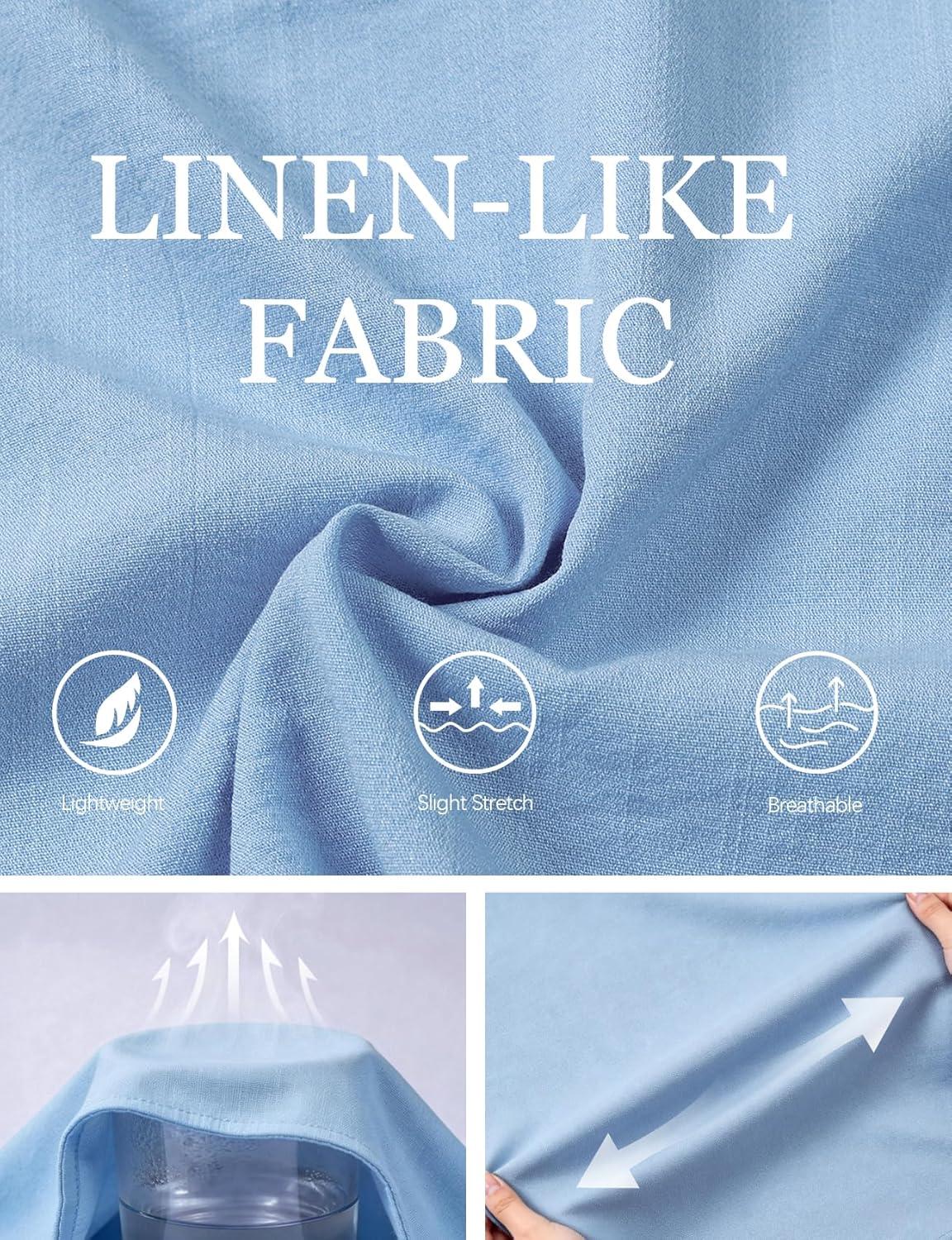 imageJEMITOP Mens Stretch LinenLike Henley Shirt Casual Long Sleeve Mandarin Collar Shirts for Summer Beach VacationLight Blue