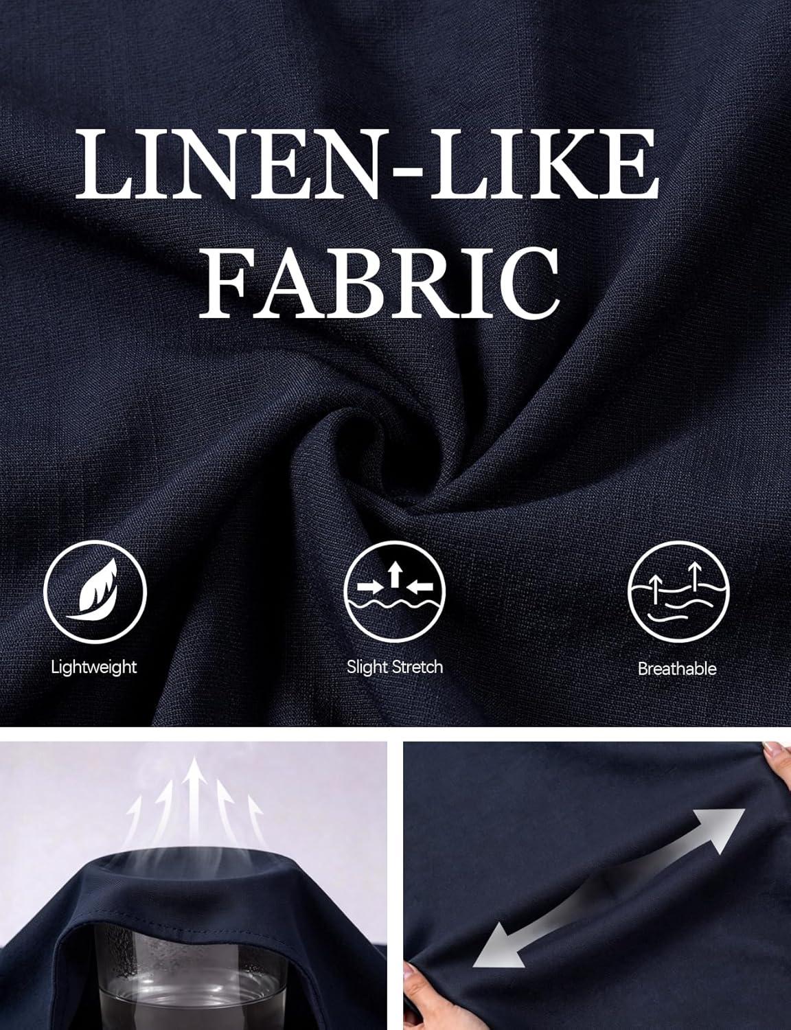 imageJEMITOP Mens Stretch LinenLike Henley Shirt Casual Long Sleeve Mandarin Collar Shirts for Summer Beach VacationNavy Blue