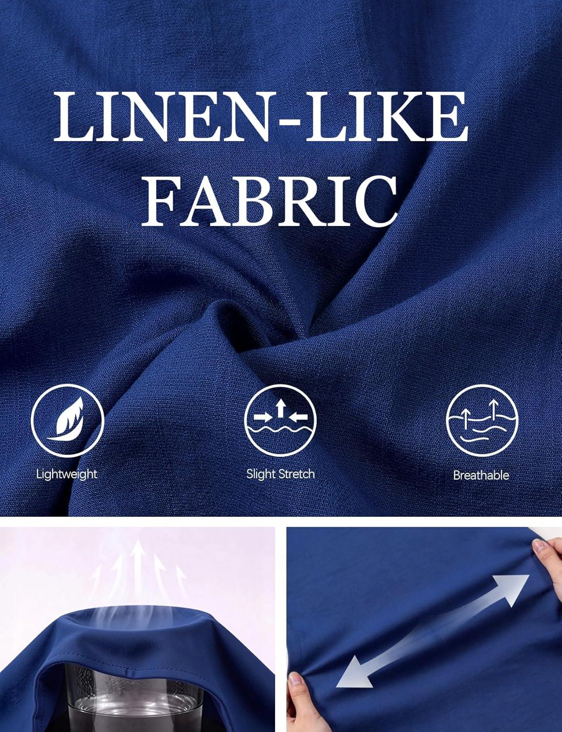 imageJEMITOP Mens Stretch LinenLike Henley Shirt Casual Long Sleeve Mandarin Collar Shirts for Summer Beach VacationRoyal Blue