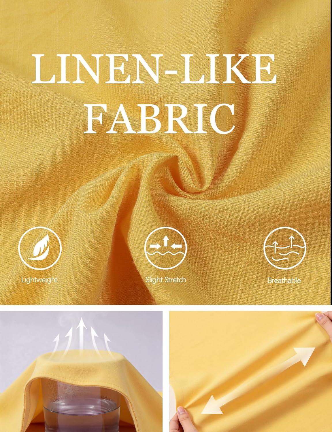 imageJEMITOP Mens Stretch LinenLike Henley Shirt Casual Long Sleeve Mandarin Collar Shirts for Summer Beach VacationYellow