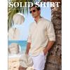 JEMITOP Mens Stretch Linen-Like Henley Shirt Casual Long Sleeve Mandarin Collar Shirts for Summer Beach Vacation(Beige)