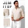 JEMITOP Mens Stretch Linen-Like Henley Shirt Casual Long Sleeve Mandarin Collar Shirts for Summer Beach Vacation(Beige)