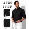 JEMITOP Mens Stretch Linen-Like Henley Shirt Casual Long Sleeve Mandarin Collar Shirts for Summer Beach Vacation(Black)