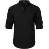 JEMITOP Mens Stretch Linen-Like Henley Shirt Casual Long Sleeve Mandarin Collar Shirts for Summer Beach Vacation(Black)