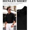 JEMITOP Mens Stretch Linen-Like Henley Shirt Casual Long Sleeve Mandarin Collar Shirts for Summer Beach Vacation(Black)