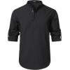 JEMITOP Mens Stretch Linen-Like Henley Shirt Casual Long Sleeve Mandarin Collar Shirts for Summer Beach Vacation(Dark Grey)