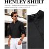 JEMITOP Mens Stretch Linen-Like Henley Shirt Casual Long Sleeve Mandarin Collar Shirts for Summer Beach Vacation(Dark Grey)