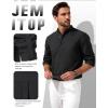 JEMITOP Mens Stretch Linen-Like Henley Shirt Casual Long Sleeve Mandarin Collar Shirts for Summer Beach Vacation(Dark Grey)