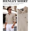JEMITOP Mens Stretch Linen-Like Henley Shirt Casual Long Sleeve Mandarin Collar Shirts for Summer Beach Vacation(Khaki)