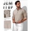 JEMITOP Mens Stretch Linen-Like Henley Shirt Casual Long Sleeve Mandarin Collar Shirts for Summer Beach Vacation(Khaki)