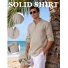 JEMITOP Mens Stretch Linen-Like Henley Shirt Casual Long Sleeve Mandarin Collar Shirts for Summer Beach Vacation(Khaki)