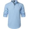 JEMITOP Mens Stretch Linen-Like Henley Shirt Casual Long Sleeve Mandarin Collar Shirts for Summer Beach Vacation(Light Blue)