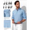 JEMITOP Mens Stretch Linen-Like Henley Shirt Casual Long Sleeve Mandarin Collar Shirts for Summer Beach Vacation(Light Blue)