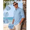 JEMITOP Mens Stretch Linen-Like Henley Shirt Casual Long Sleeve Mandarin Collar Shirts for Summer Beach Vacation(Light Blue)