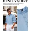 JEMITOP Mens Stretch Linen-Like Henley Shirt Casual Long Sleeve Mandarin Collar Shirts for Summer Beach Vacation(Light Blue)