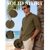 JEMITOP Mens Stretch Linen-Like Henley Shirt Casual Long Sleeve Mandarin Collar Shirts for Summer Beach Vacation(Light Coffee)