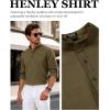 JEMITOP Mens Stretch Linen-Like Henley Shirt Casual Long Sleeve Mandarin Collar Shirts for Summer Beach Vacation(Light Coffee)