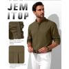 JEMITOP Mens Stretch Linen-Like Henley Shirt Casual Long Sleeve Mandarin Collar Shirts for Summer Beach Vacation(Light Coffee)