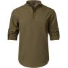 JEMITOP Mens Stretch Linen-Like Henley Shirt Casual Long Sleeve Mandarin Collar Shirts for Summer Beach Vacation(Light Coffee)