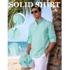 JEMITOP Mens Stretch Linen-Like Henley Shirt Casual Long Sleeve Mandarin Collar Shirts for Summer Beach Vacation(Mint Green)