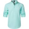JEMITOP Mens Stretch Linen-Like Henley Shirt Casual Long Sleeve Mandarin Collar Shirts for Summer Beach Vacation(Mint Green)