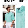 JEMITOP Mens Stretch Linen-Like Henley Shirt Casual Long Sleeve Mandarin Collar Shirts for Summer Beach Vacation(Mint Green)