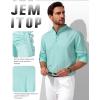 JEMITOP Mens Stretch Linen-Like Henley Shirt Casual Long Sleeve Mandarin Collar Shirts for Summer Beach Vacation(Mint Green)